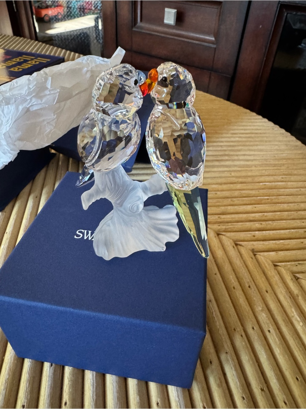 Swarovski Clear Crystal Parrot Pair with Orange Beaks